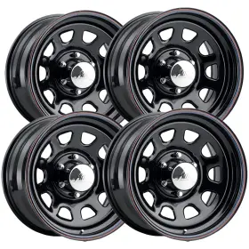 5258034 Allied Wheel Components Set Of 4 52 Daytona 15x8 5x4.75 Inch -19mm Black With Cap Wheels Rims