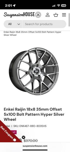 Enkei 467-880-6545hs 467-880-8035hs Raijin 18x8 Inch Wheel 5x100 Bolt Pattern - Hyper Silver New