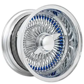 Ww166-3 La Wire 14x7 Inch Wheels Reverse 100-spoke Straight Lace Custom Chrome/blue Nipples