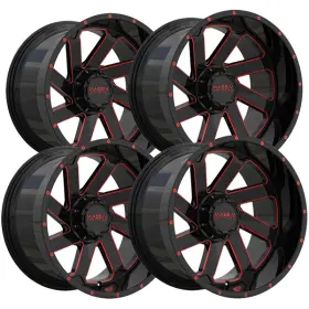 Mas-or4-22106-n18bwr Massiv Off-road Set Of 4 Or4 22x10 5x5 Inch /5x5.5 -18mm Black/red Wheels Rims