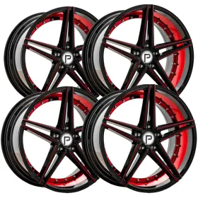 P2061885545-35gbir Pinnacle Set Of 4 P206 Savage 18x8 5x4.5 Inch 35mm Black/red Wheels Rims 18