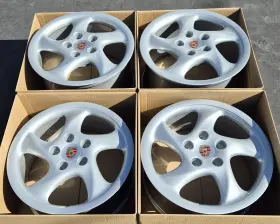 993.362.140.01 Porsche 993.362.140.01/ 138.00 18 Inch Hollow Porshe Turbo Twist Silver With Clear Oem Wheels Rims Staggered