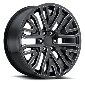 229-6139-28 Replica Chevy Gmc Sev 22x9 28 Gloss Black Milled Wheel 6x139.7 6x5.5 Qty 4