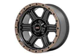 79170913 Rough Country 4 New 17x8.5 79 Series Black With Bronze Ring 5x4.5 Et0 Wheel Rims