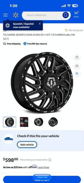 Tis 554bm-2096818 Offroad 1-wheel 544bm-2096818 20x9 6x135/6x5.5 Gloss Black Nib