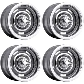 55-5861 Vision Cr 4 Rally 55 15x8 5x4.75 Inch -6mm Dark Silver Wheels Rims With Caps And Rings