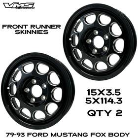 Vms Racing Vwpd003-2 10 Hole Front Skinny Runner Wheels 1 5x3.5 5x114 For Fox Body Ford Mustang Black