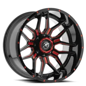 Xf-222221251271397-44gbrm Xf Off-road 22x12 Xf-222 Gloss Black And Red Wheels 5x5/5x5.5 -44mm Set Of 4
