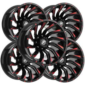 Xf-224201061351397-12gbrm Xf Off-road Set Of 5 Xf-224 20x10 6x135/6x5.5 Inch -12mm Black/red Wheels Rims