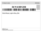 Genuine Bmw Disk Wheel, Light-alloy, Bla 36-11-6-881-208 New. Price: $612.38.