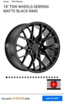 Tsw Sebring Matte Black 18X8.5 5X4.5 40MM (1885SEB405114M76) New. Price: $1050.00.