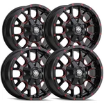 (4) Mayhem 8015 Warrior 17X9 5X5"/5X5.5" -12MM Black/red Wheels Rims 17" Inch New. Price: $1119.96.