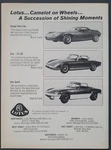 1972 Ad Lotus Europa Twin-cam, Elan, Sprint "camelot On Wheels" Unspecified. Price: $12.00.