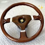 Momo Steering Wheel Woodgrain Finish 3-SPOKE With Horn Emblem Used From Japan. Price: $379.26.