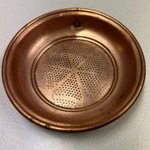 Vintage French Copper Sieve Cast Iron Hanger Rolled-lip Hangable Wall Decor Used. Price: $48.00.