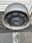 Lotus Elan +2 130/5 S4 Sprint 13X5.5 Knock-off Pin Drive Steel Wheel Used. Price: $25.00.